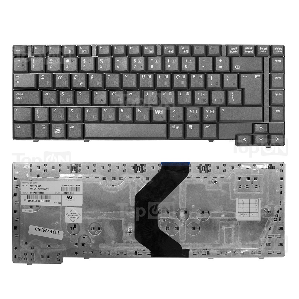 фото Клавиатура TopOn HP Compaq 6730b, 6735b, 6530b, 6535b Series. Г-образный Enter. Без рамки. PN: 489661-001, 6037B0026101., TOP-95590, черный