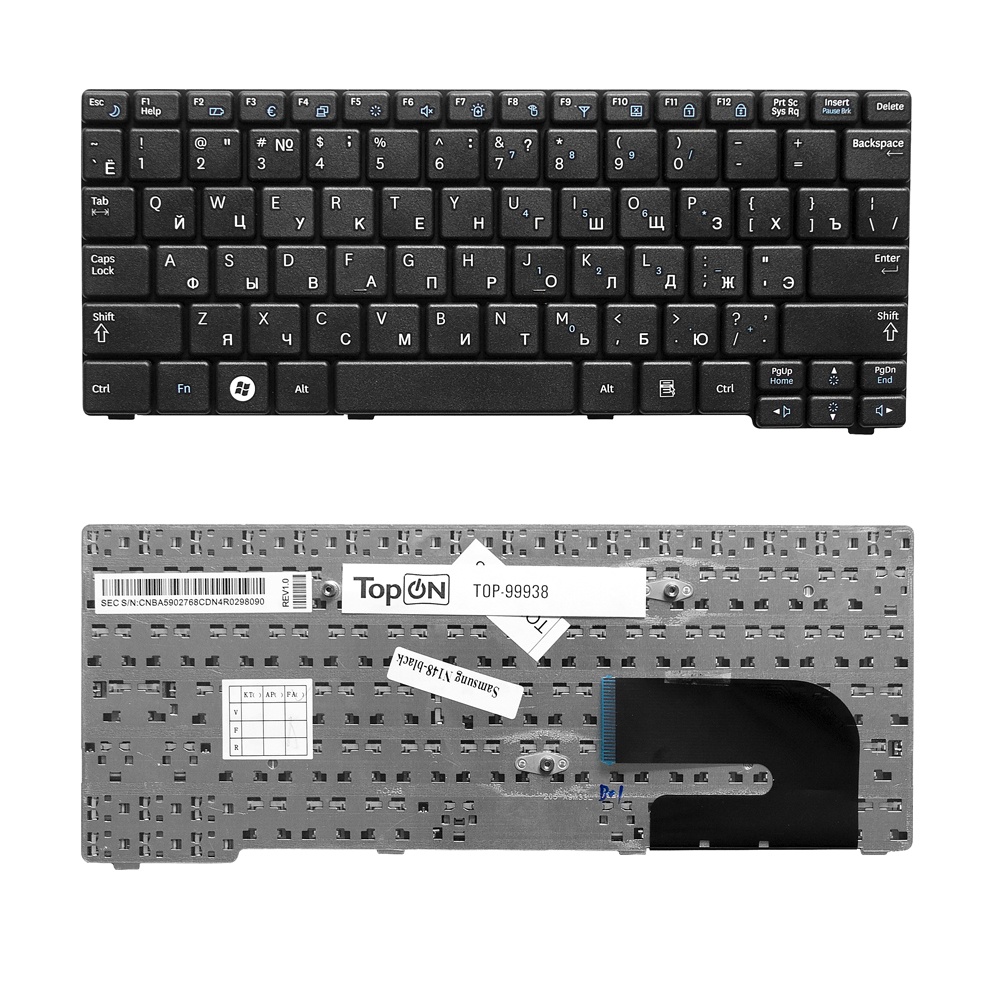Клавиатура TopOn Samsung N140, N144, N145, N148, N150,NB20, NB30 Series. Плоский Enter. Без рамки. PN: CNBA5902686CBIL , BA59-02708C., TOP-99938, черный