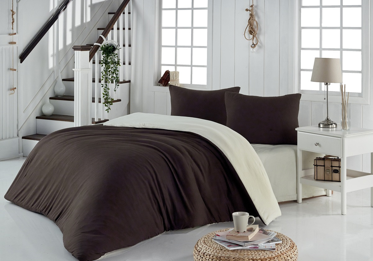 фото Комплект постельного белья Karna Sofa, 2988/CHAR008, евро, коричневый, светло-бежевый