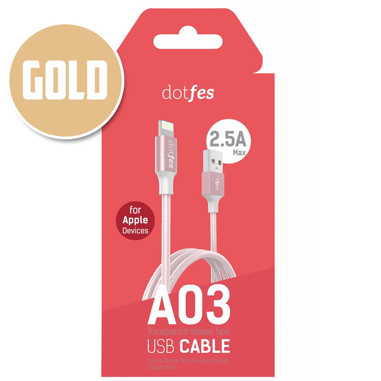 фото USB кабель Dotfes A03 Frosted Lightning (1m), gold