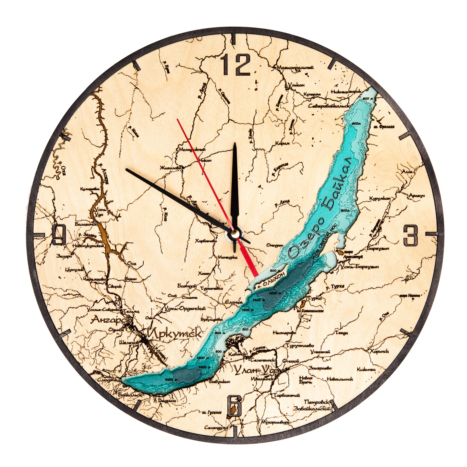 фото Настенные часы Woodenmap "Байкал" (30 см)