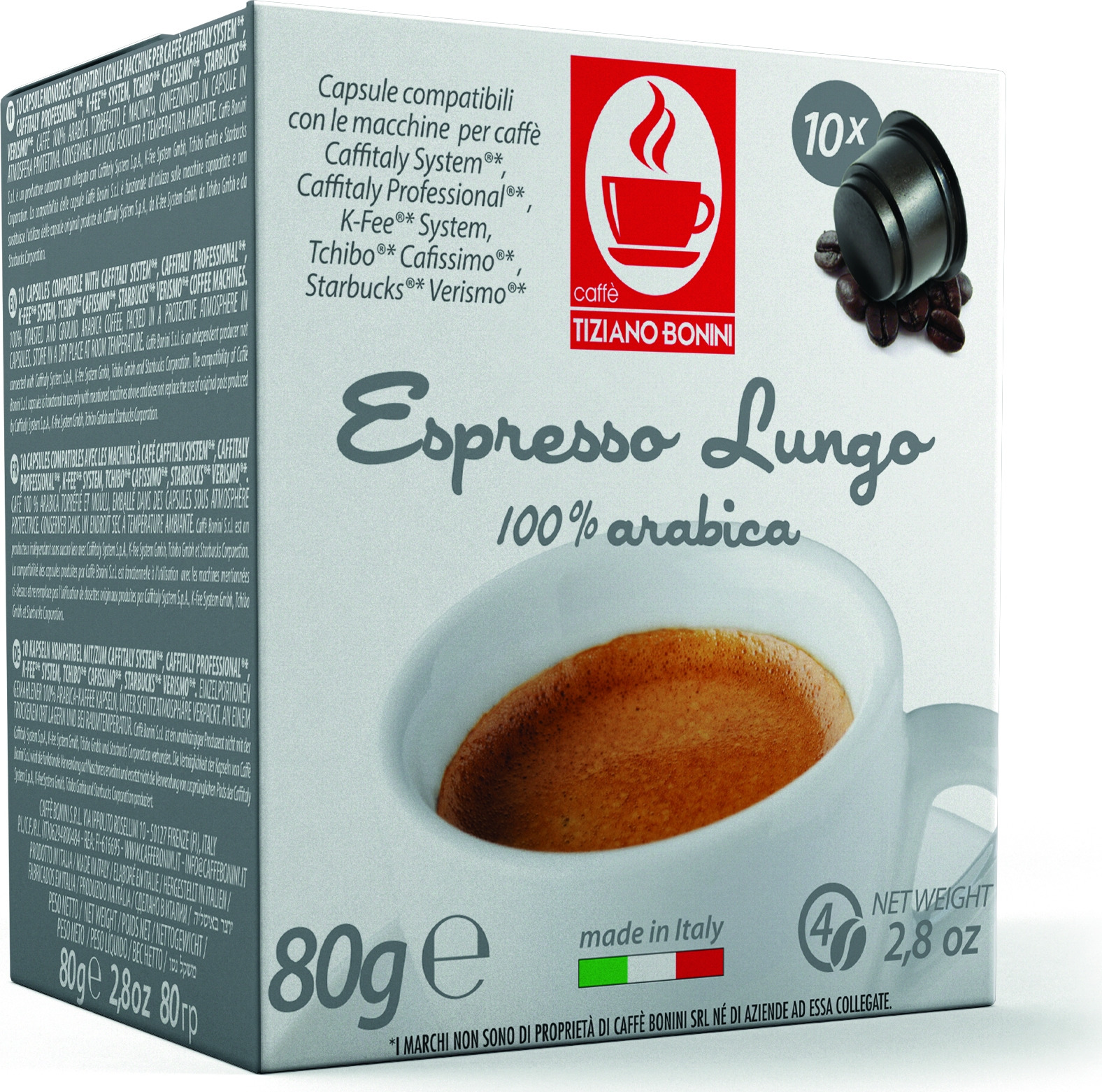 Кофе капсульный Caffe Tiziano Bonini Espresso Lungo, для системы Caffitaly, 10 шт
