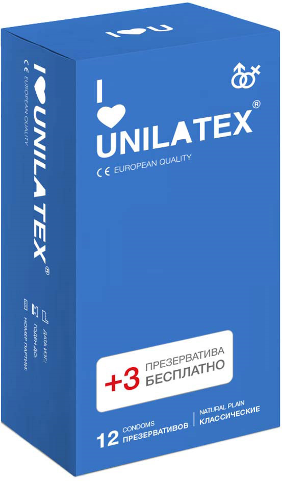 Презервативы Unilatex Natural Plain, 12 шт. + 3 шт. в подарок