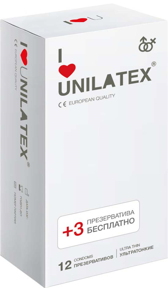 Презервативы Unilatex UltraThin, 12 шт. + 3 шт. в подарок.