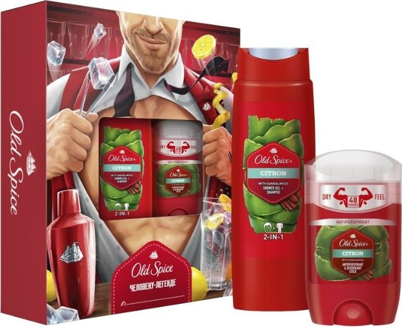 фото Old Spice Citron подарочный набор для мужчин: твердый дезодорант-антиперспирант, 50 мл + гель для душа, 250 мл