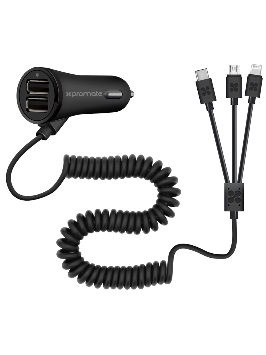 фото Автомобильное зарядное устройство Promate Charger-Trio, черный