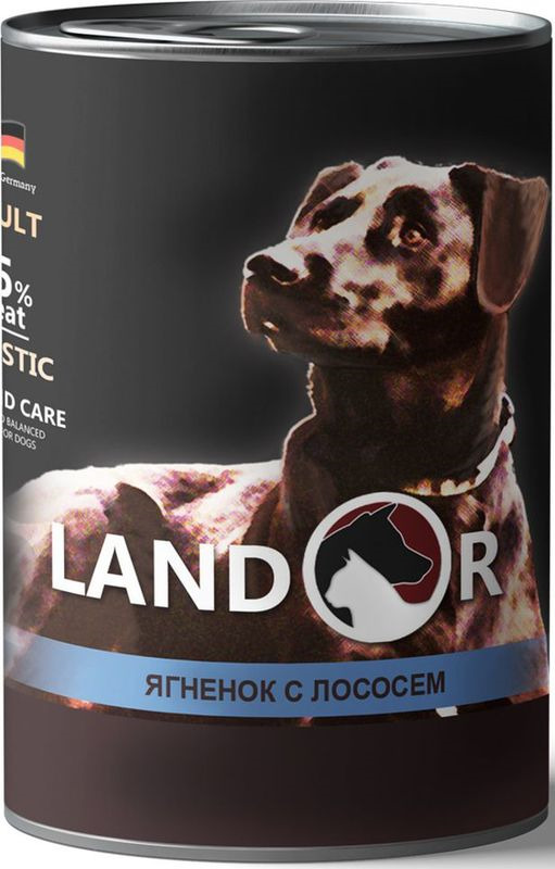 Корм консервированный Landor, для собак всех пород, ягненок с лососем, 400 г