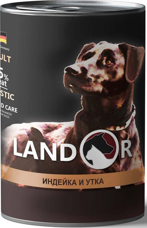 Корм консервированный Landor, для собак всех пород, индейка с уткой, 400 г