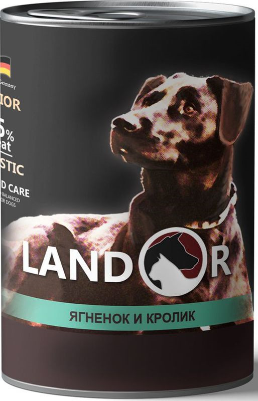 Корм консервированный Landor, для пожилых собак, ягненок с кроликом, 400 г