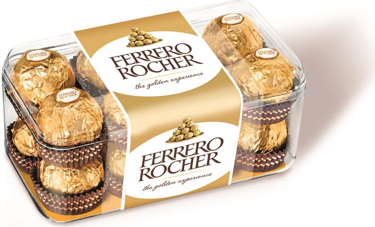 фото Ferrero Rocher конфеты хрустящие из молочного шоколада, покрытые измельченными орешками, с начинкой из крема и лесного ореха, 200 г