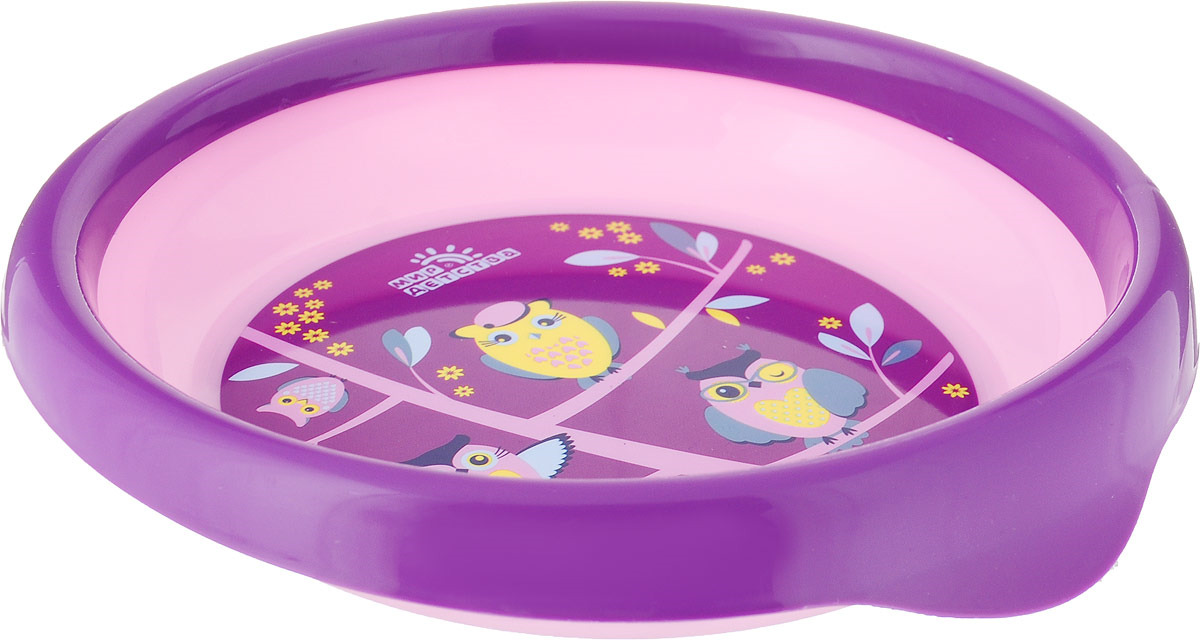 фото Тарелка детская Мир Детства "Совы и еноты", для вторых блюд, 17370, розовый, фиолетовый