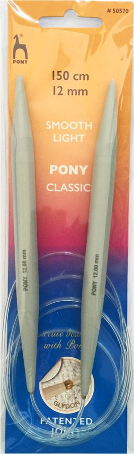 Спицы для вязания Pony, круговые, 50570, серый, диаметр 12 мм, длина 150 см, 2 шт