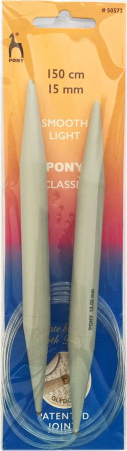 Спицы для вязания Pony, круговые, 50572, серый, диаметр 15 мм, длина 150 см, 2 шт