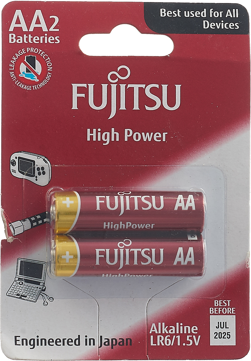 фото Батарейка щелочная Fujitsu High Power, LR6(2B)FH-W-FI, тип АА, 2 шт
