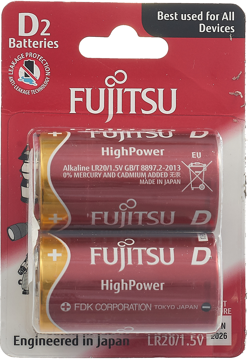 фото Батарейка щелочная Fujitsu High Power, LR20(2B)FH-W-W, тип LR20, 2 шт