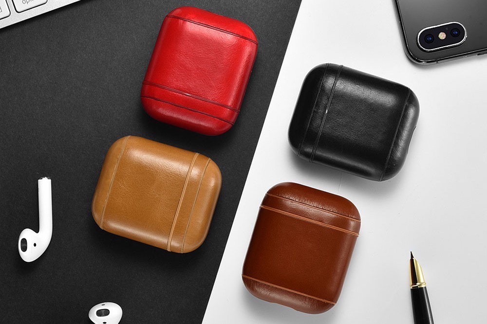 фото Чехол для наушников Gurdini Premium кожаный для Apple Airpods, черный
