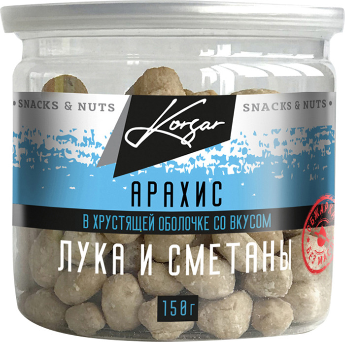 фото Арахис Korsar в хрустящей оболочке, со вкусом "Лук со сметаной", 150 г