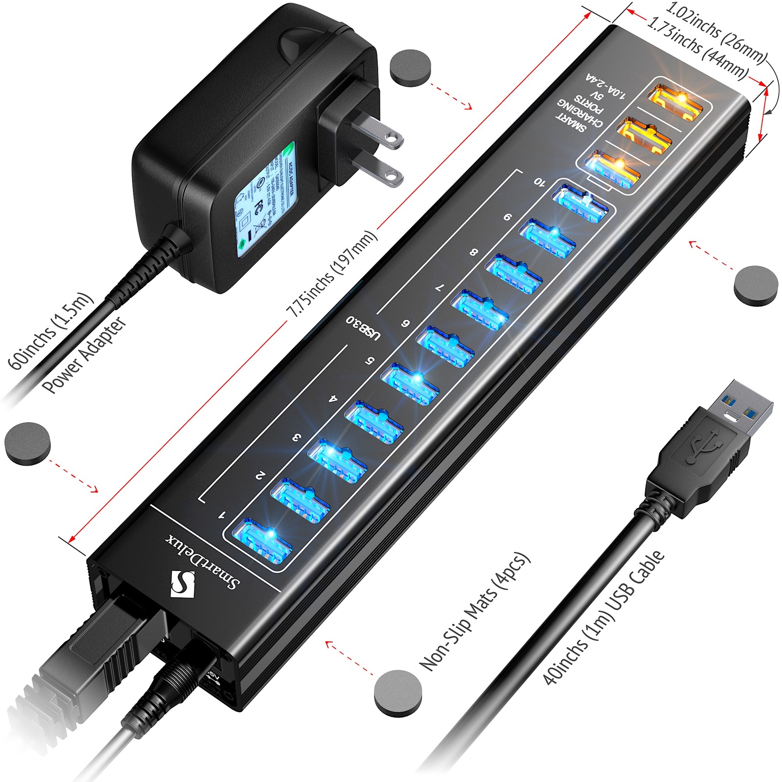 фото SmartDelux 13-портовый USB-концентратор, Black, SDU3-P10C3