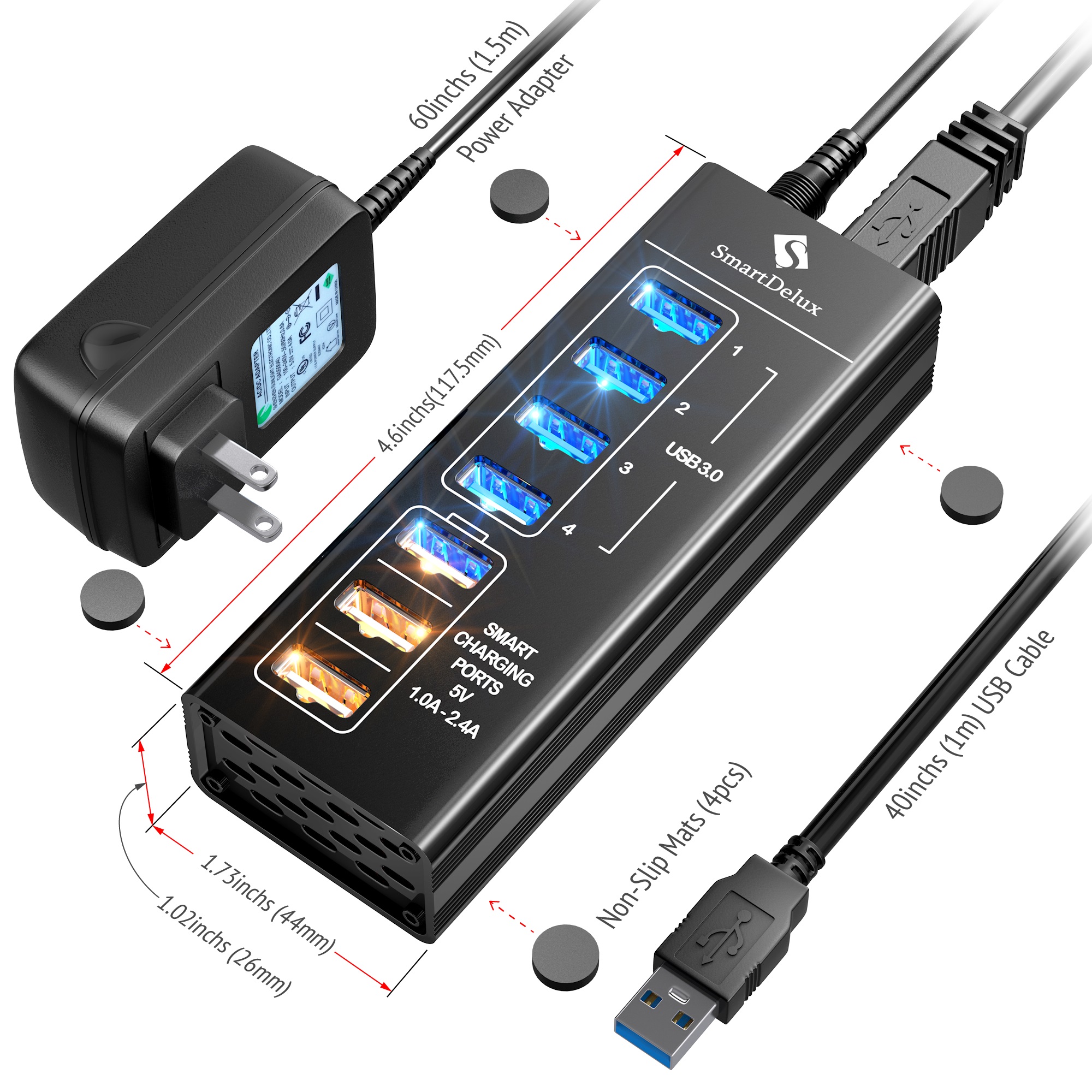 фото SmartDelux 7-портовый USB-концентратор, Black, SDU3-P4C3