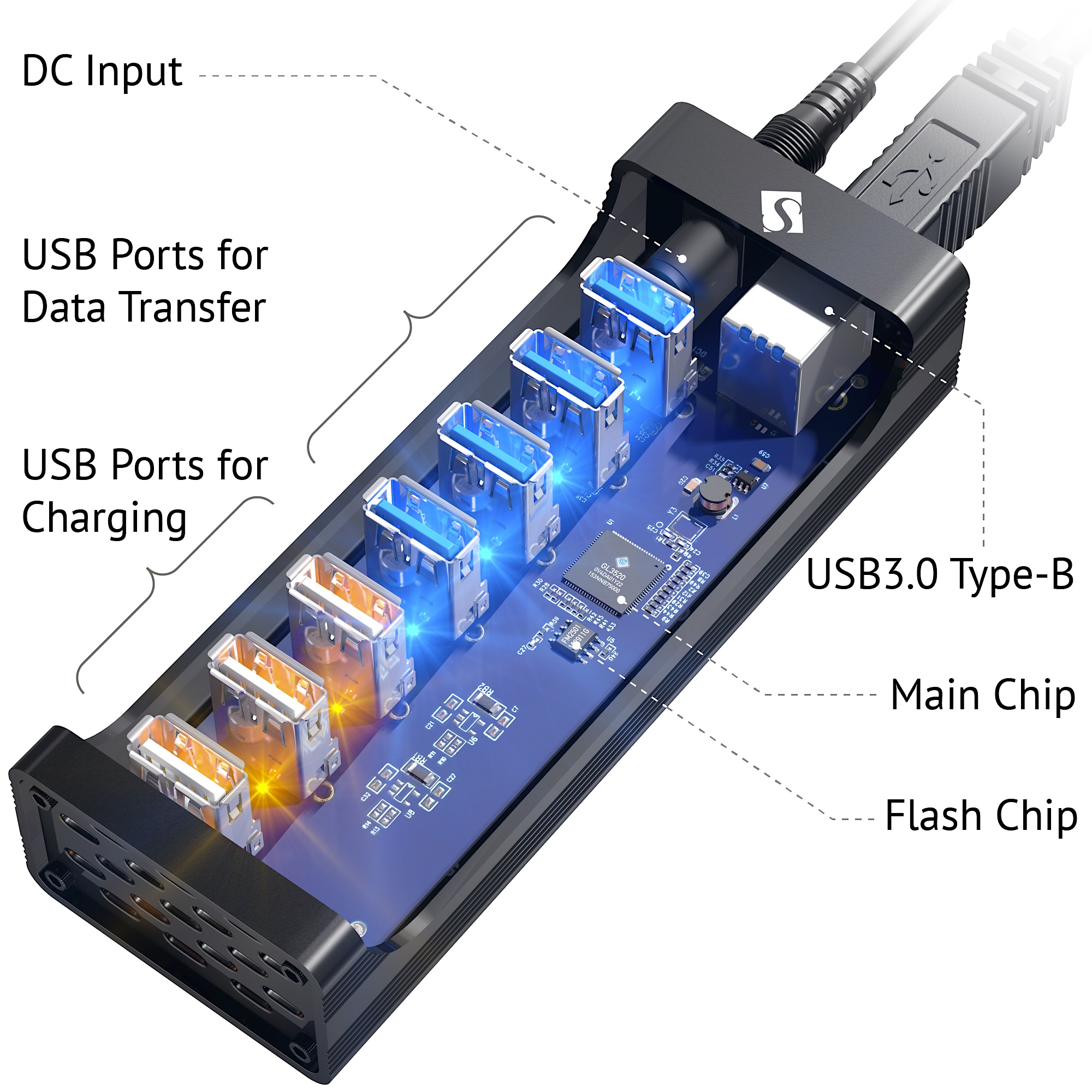 фото SmartDelux 7-портовый USB-концентратор, Black, SDU3-P4C3