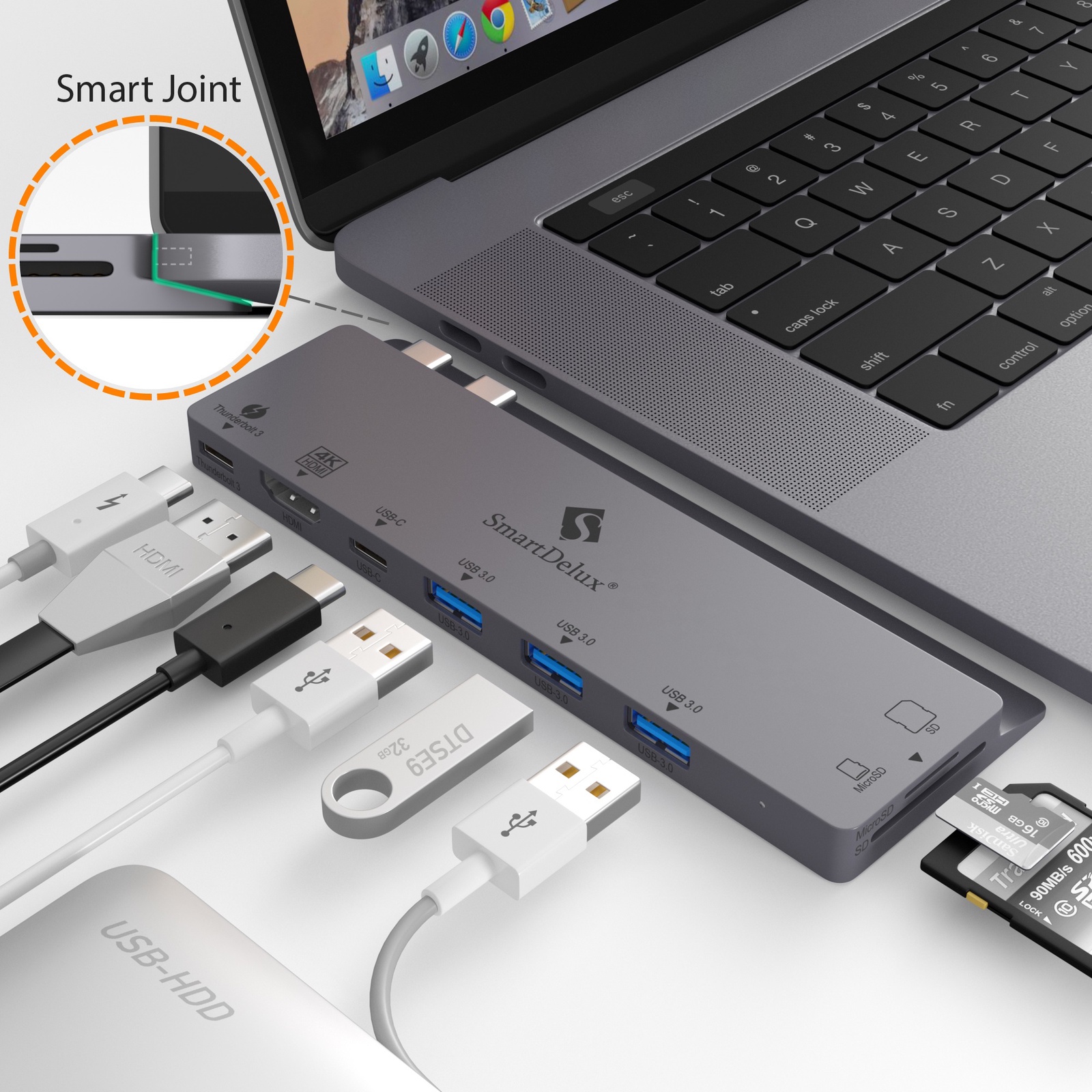 фото SmartDelux USB-концентратор 8-IN-1 для MacBook Pro, Space Gray, SDUC-P8S