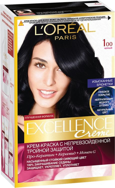 Стойкая крем-краска для волос L'Oreal Paris Excellence, 1.00, Черный