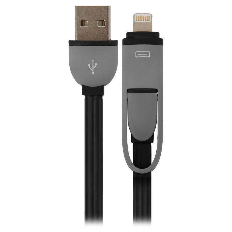 фото Кабель Defender USB10-03BP черный, MicroUSB+Lightning,1м