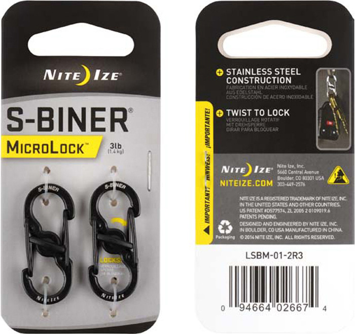 фото Карабин NiteIze S-Biner MicroLock, LSBM-01-2R3, черный, 2 шт