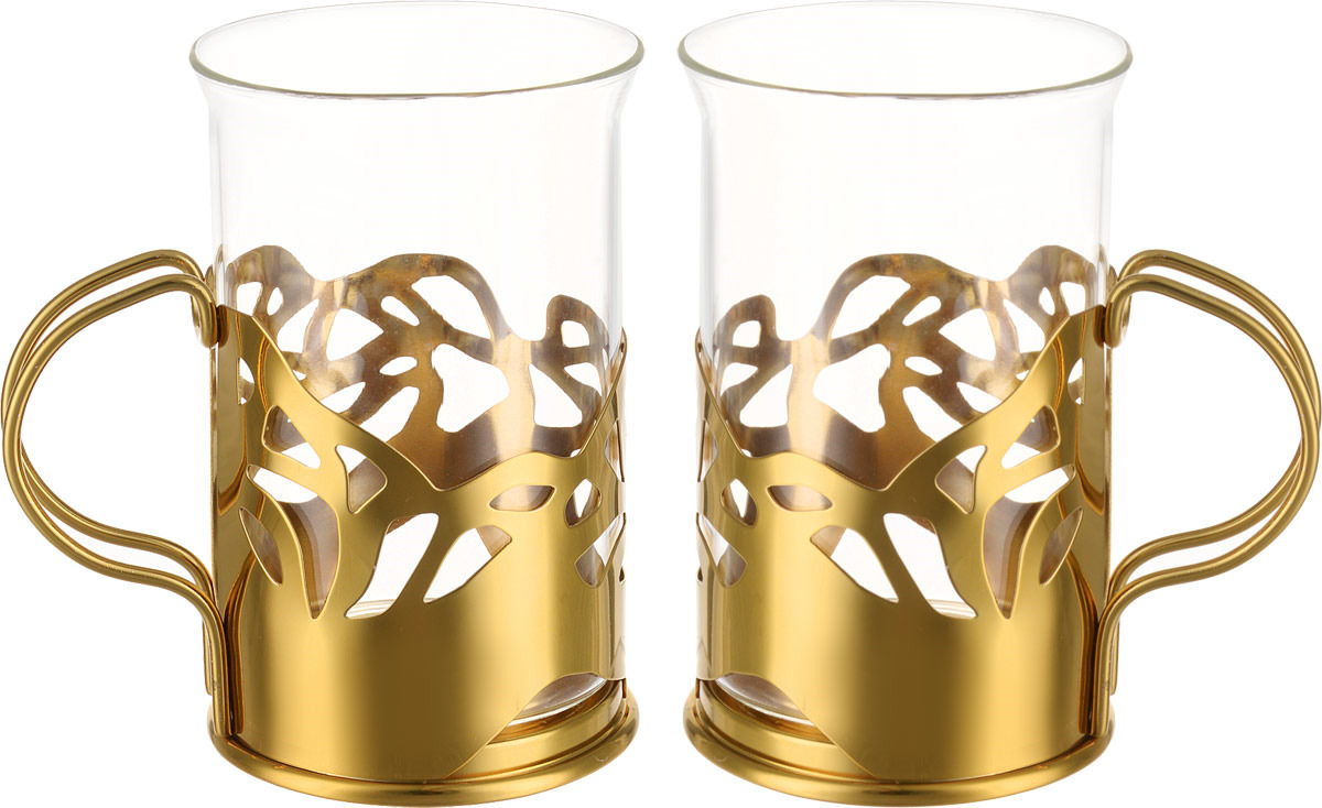 фото Набор стаканов в подстаканнике Apollo Genio Cite, CTG-250, золотой, 250 мл, 2 шт Apollo home & decor