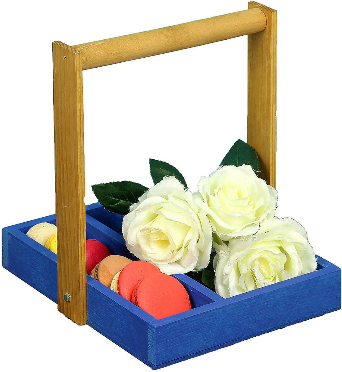 фото Ящик садовый, для цветов и макарун, со складной ручкой, 3973289, синий, 35 х 21,5 х 4 см