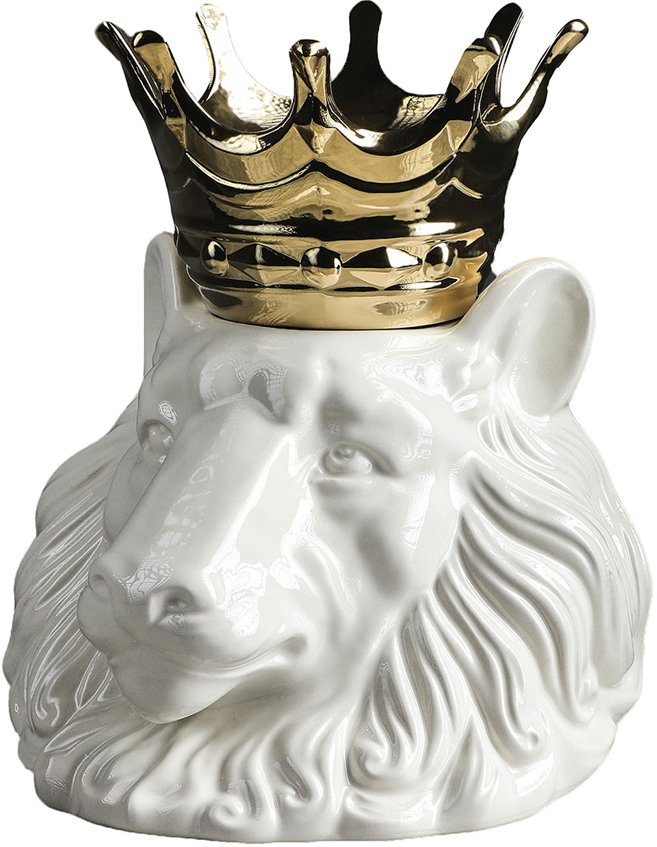 фото Кашпо Керамика ручной работы "Голова льва с короной", второй сорт, 4000156, белый