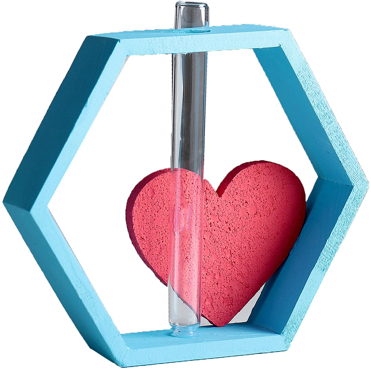 Рамка-ваза для цветов Шестигранник с сердцем, 4123069, бирюзовый, 22 х 4 х 22 см
