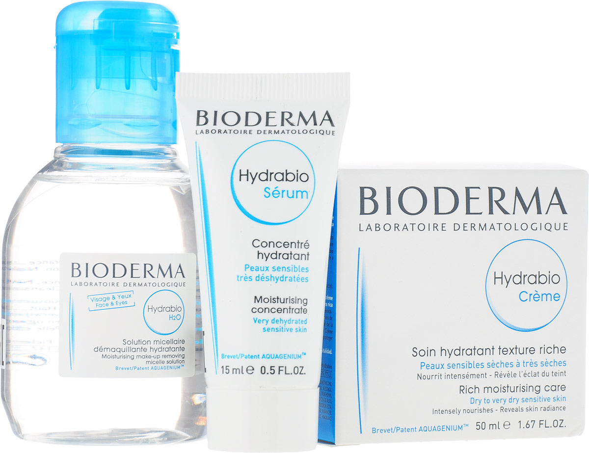 фото Набор косметики для ухода за кожей Bioderma Hydrabio: Крем, 50 мл + Мицеллярная вода, 100 мл + Сыворотка, 15 мл