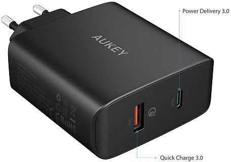 фото Зарядное устройство AUKEY Wall Charger PD/QC 3.0 USB-A/C PA-Y11, черный