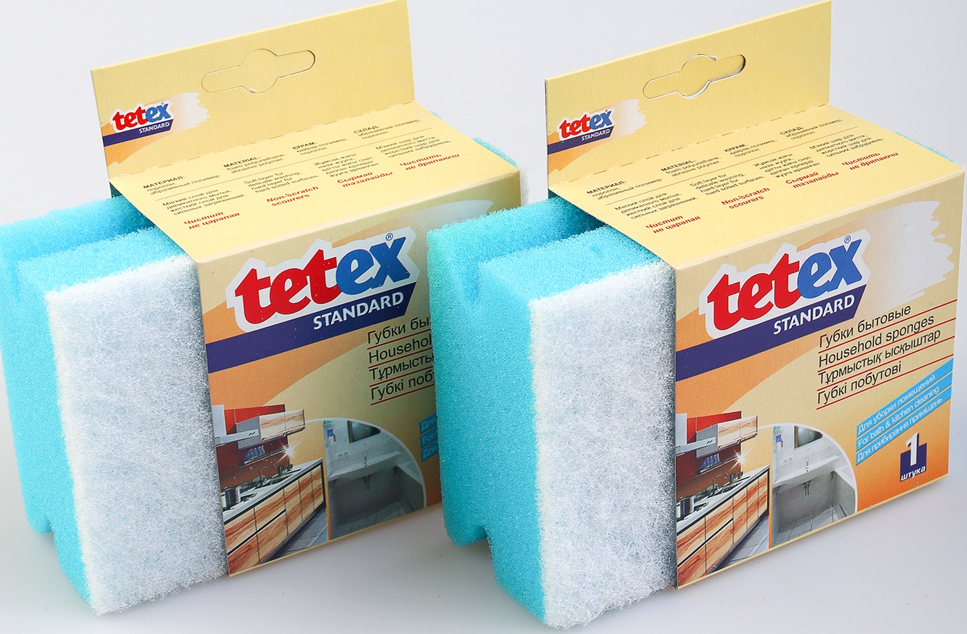 фото Губка TETEX для уборки, голубой, белый