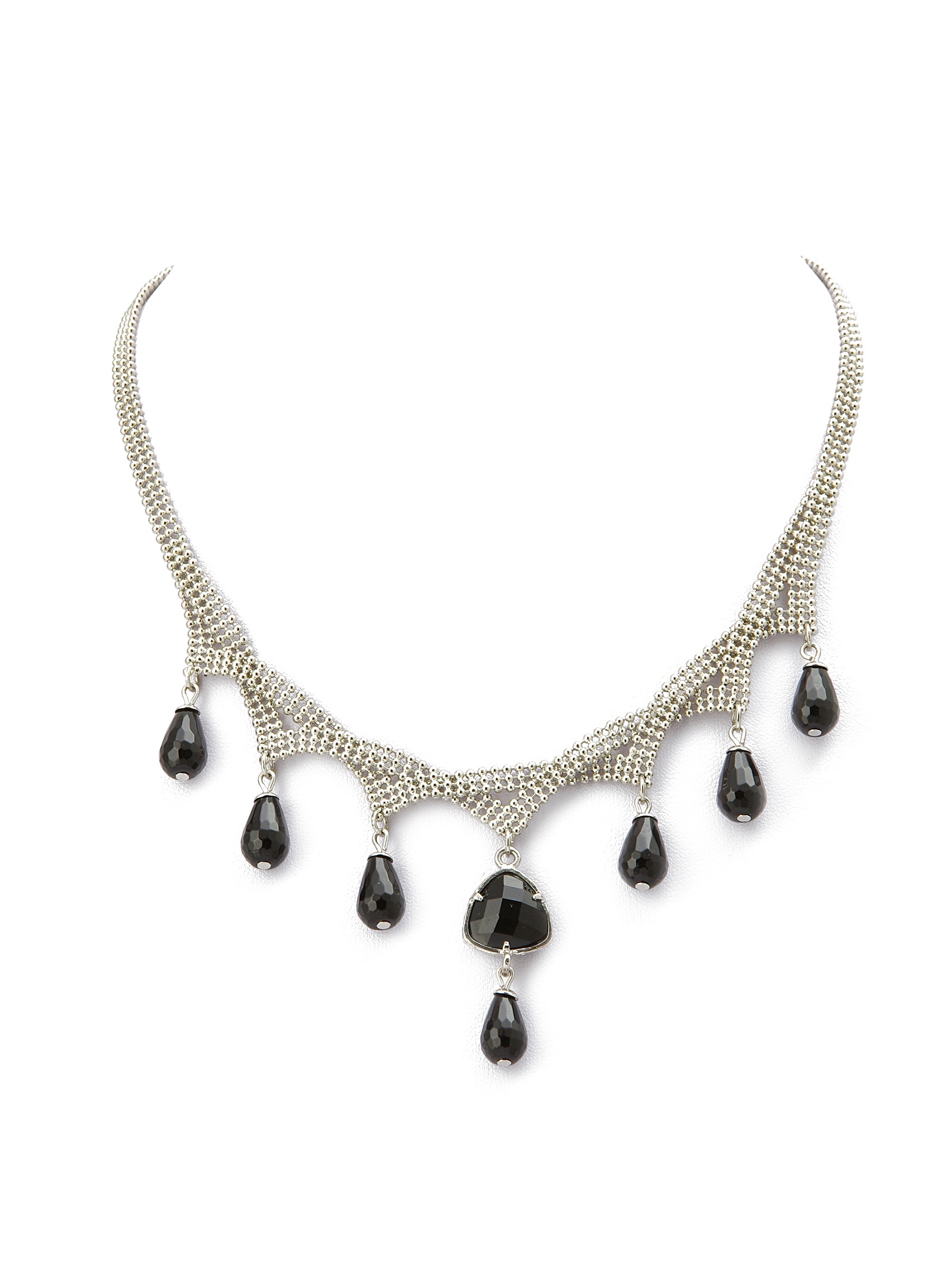 фото Колье/ожерелье бижутерное ЖемАрт с127-78, Агат, Бижутерный сплав, черный, серебристый