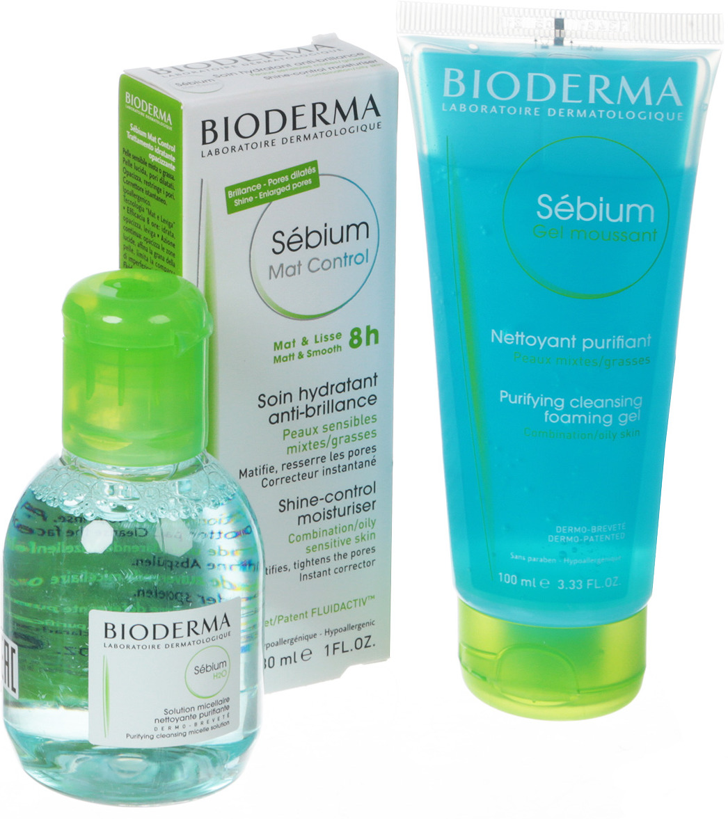 фото Набор косметики для ухода за кожей Bioderma Sebium: Мат контроль, 30 мл + Мицеллярная вода, 100 мл + Очищающий гель, 100 мл