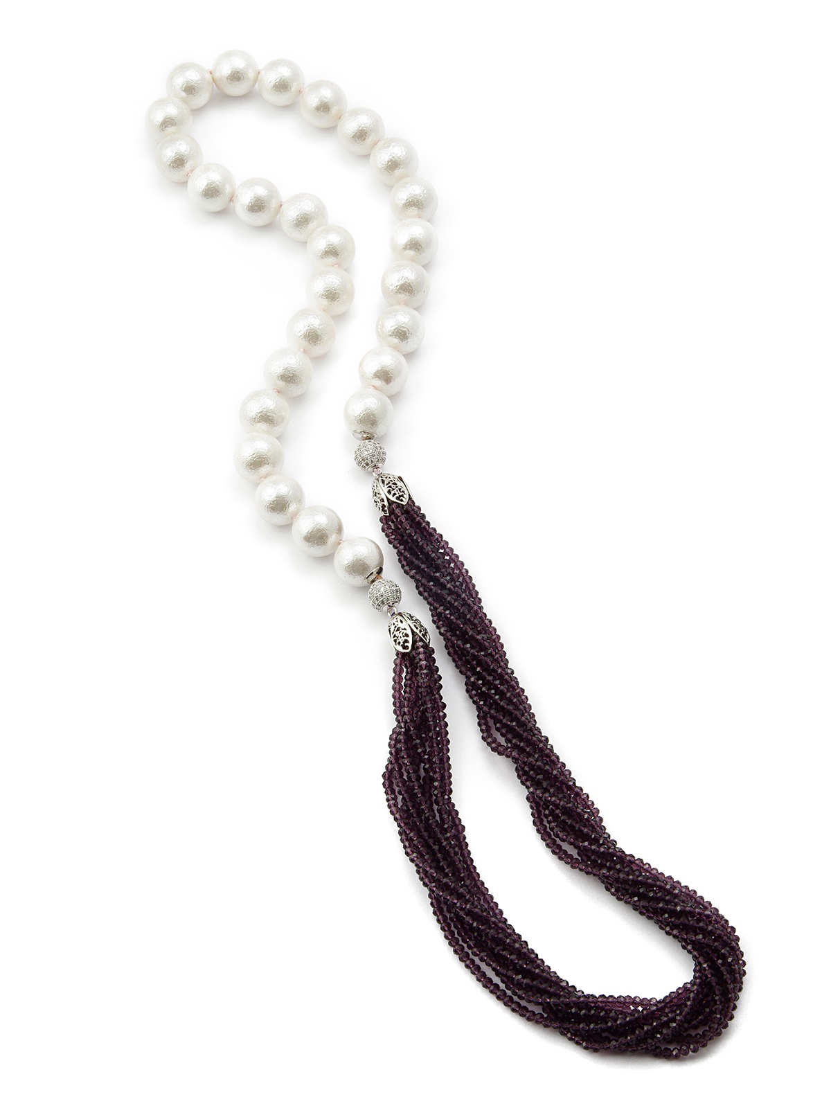 фото Колье/ожерелье бижутерное ЖемАрт с541-062, Искусственный жемчуг, Кварц, Бижутерный сплав, 85 см, белый, фиолетовый, серебристый