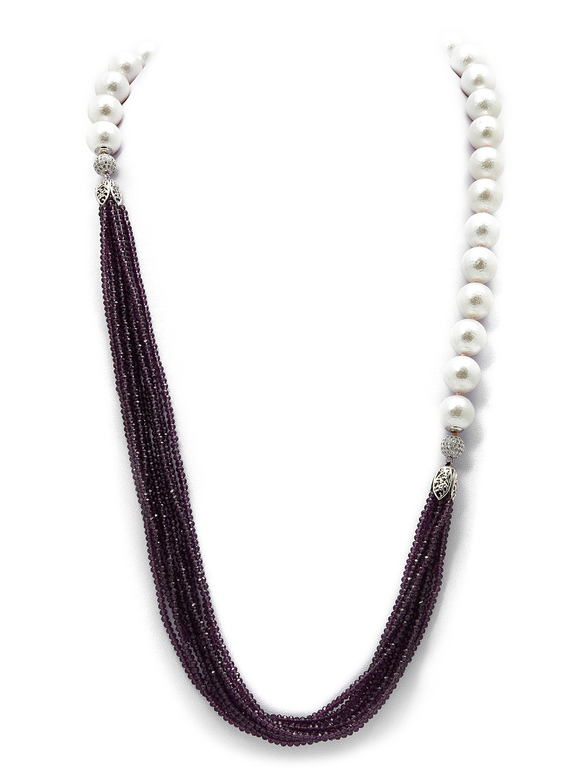 фото Колье/ожерелье бижутерное ЖемАрт с541-062, Искусственный жемчуг, Кварц, Бижутерный сплав, 85 см, белый, фиолетовый, серебристый