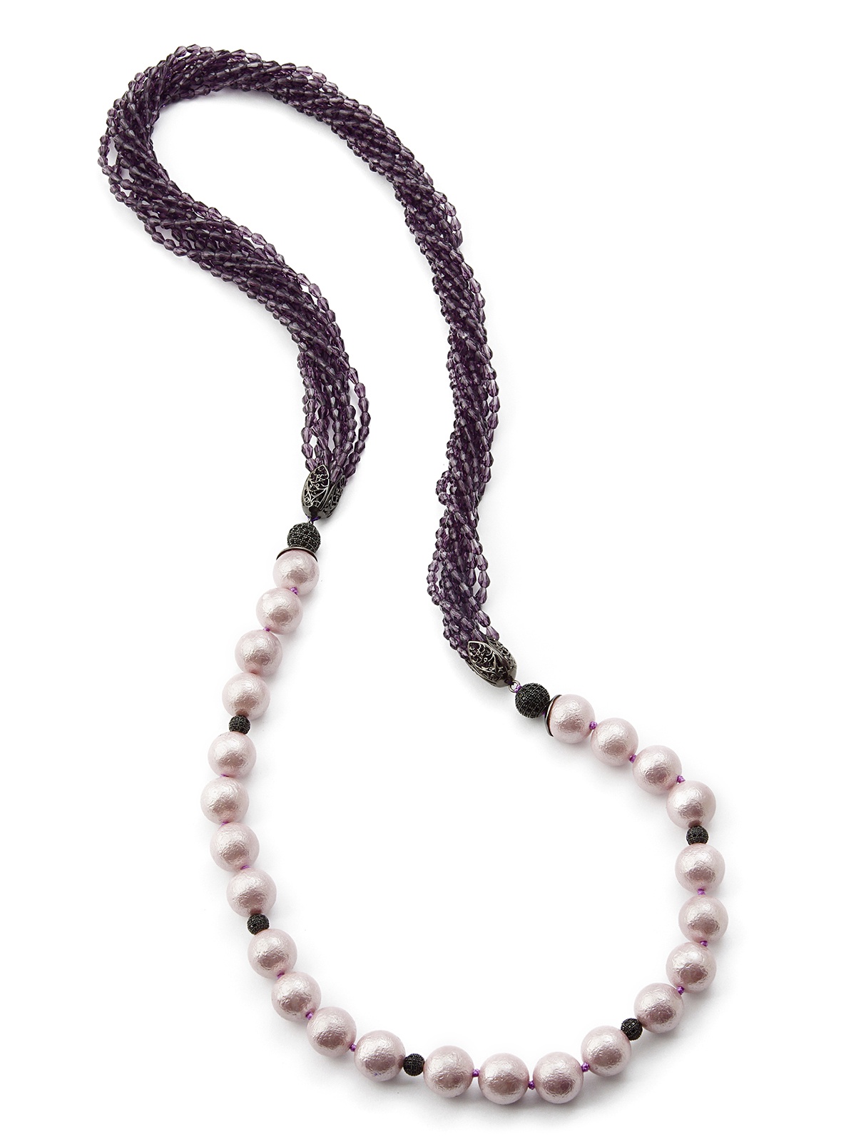 фото Колье/ожерелье бижутерное ЖемАрт с541-922, Искусственный жемчуг, Кварц, Бижутерный сплав, 85 см, сиреневый, фиолетовый, черный