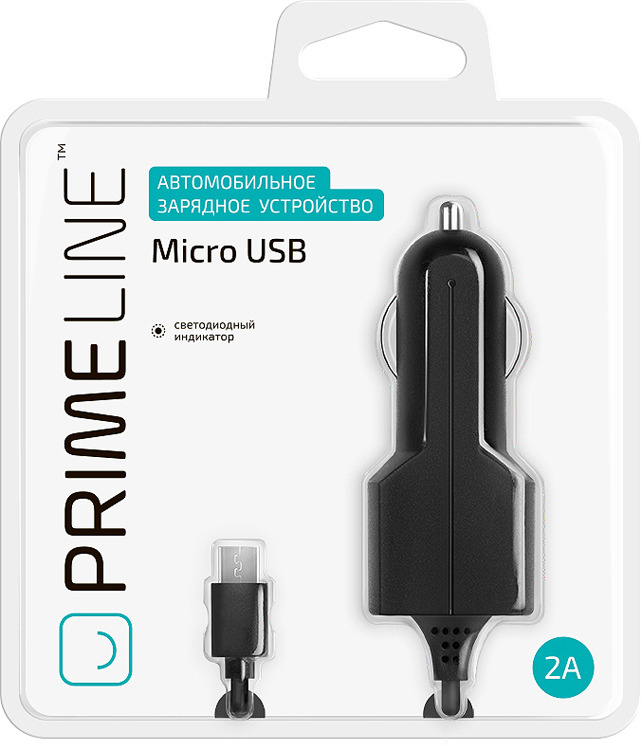 фото Автомобильное зарядное устройство Prime Line 2209 + кабель micro USB, 2.1A, черный