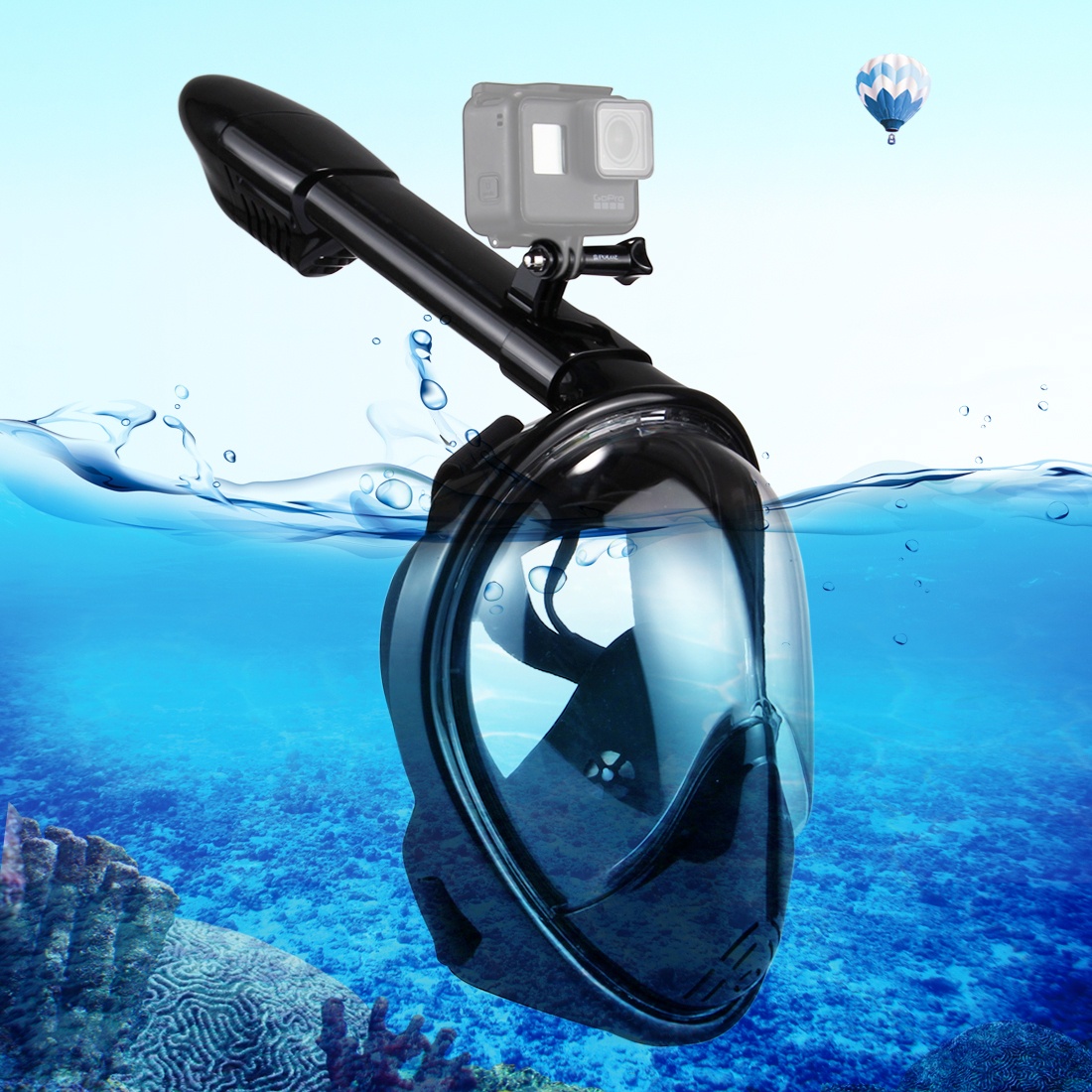 фото Маска для плавания MARKETHOT Маска для снорклинга с креплением для экшн-камеры L/XL, черный