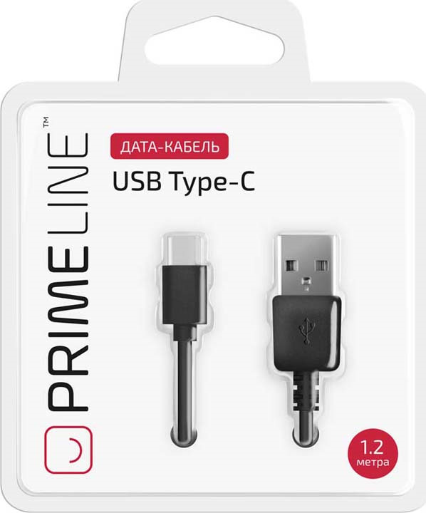 фото Дата-кабель Prime Line USB-USB Type-C, 1.2 м, черный