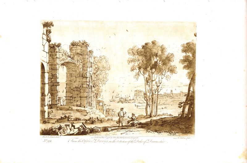 фото Гравюра Ричард Ирлом Лист 99. Пейзаж с руинами. Офорт, меццо-тинто. Англия, Лондон, доска 1775 (оттиск 1809) год