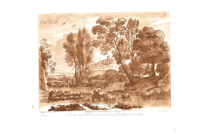 фото Гравюра Ричард Ирлом Лист 109. Стада на природе. Офорт, меццо-тинто. Англия, Лондон, 1775 год