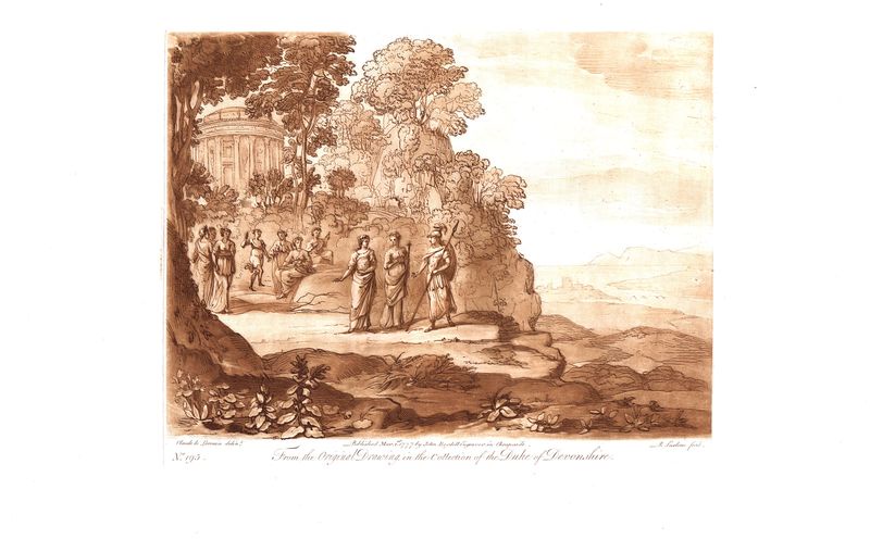 фото Гравюра Ричард Ирлом Лист 195. Богини на природе. Офорт, меццо-тинто. Англия, Лондон, 1777 год