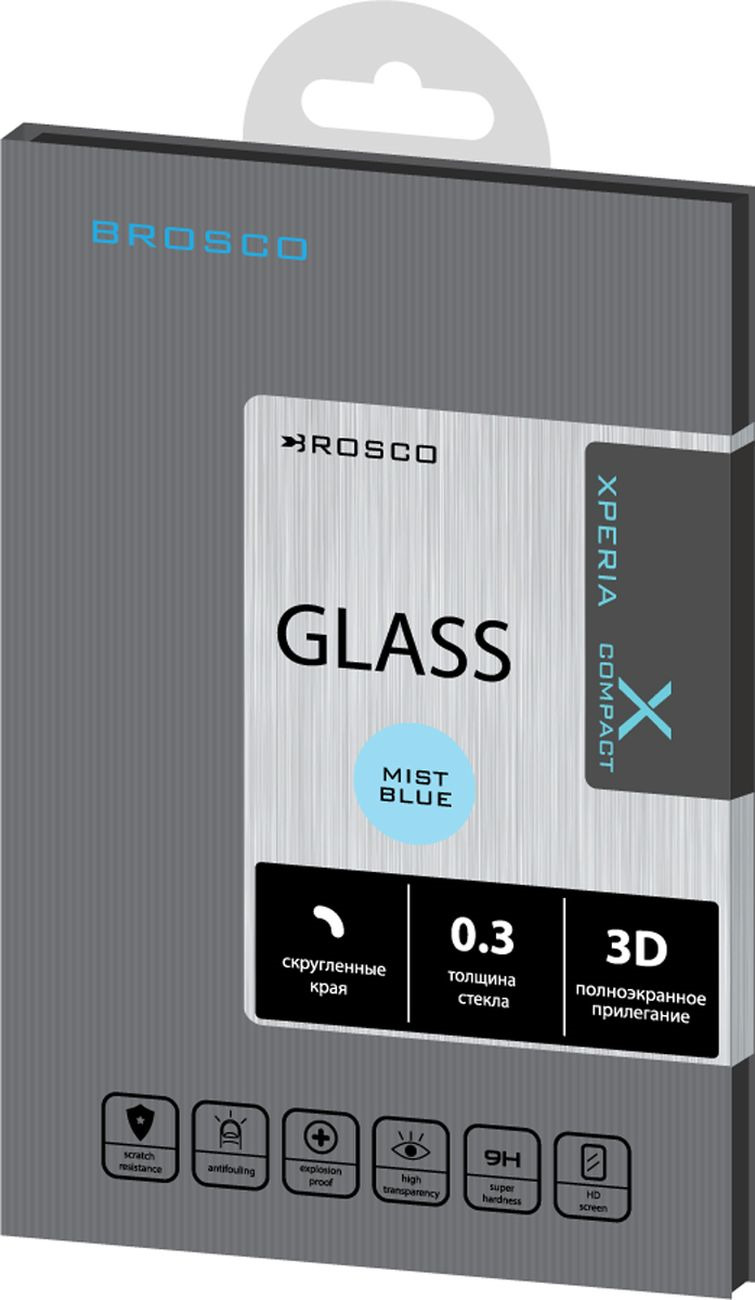 фото Защитное стекло Brosco 3D для Sony Xperia X Compact, голубой