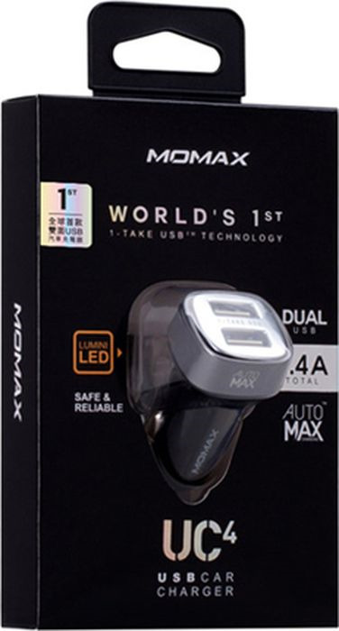 фото Автомобильное зарядное устройство Momax Polar Light Series Car Charger Dual USB 3.4A, золотой