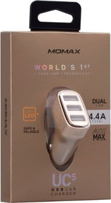 фото Автомобильное зарядное устройство Momax Polar Light Series Car Charger 4.4A, золотой