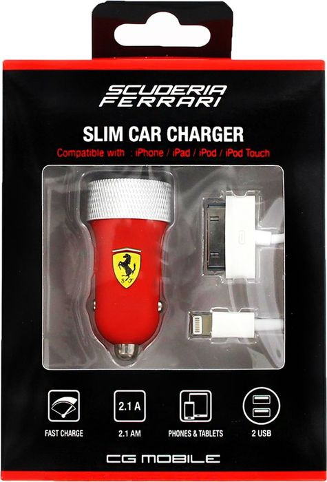 фото Автомобильное зарядное устройство CG Mobile Ferrari Car Charger 2.1А + Apple Lightning, красный